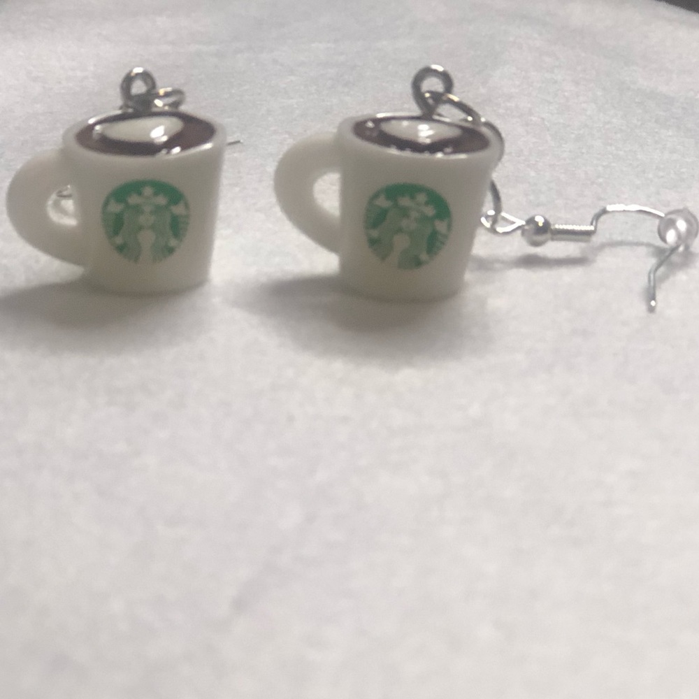Starbucks coffee mug cappuccino with heart foam dangle earrings drops earrings